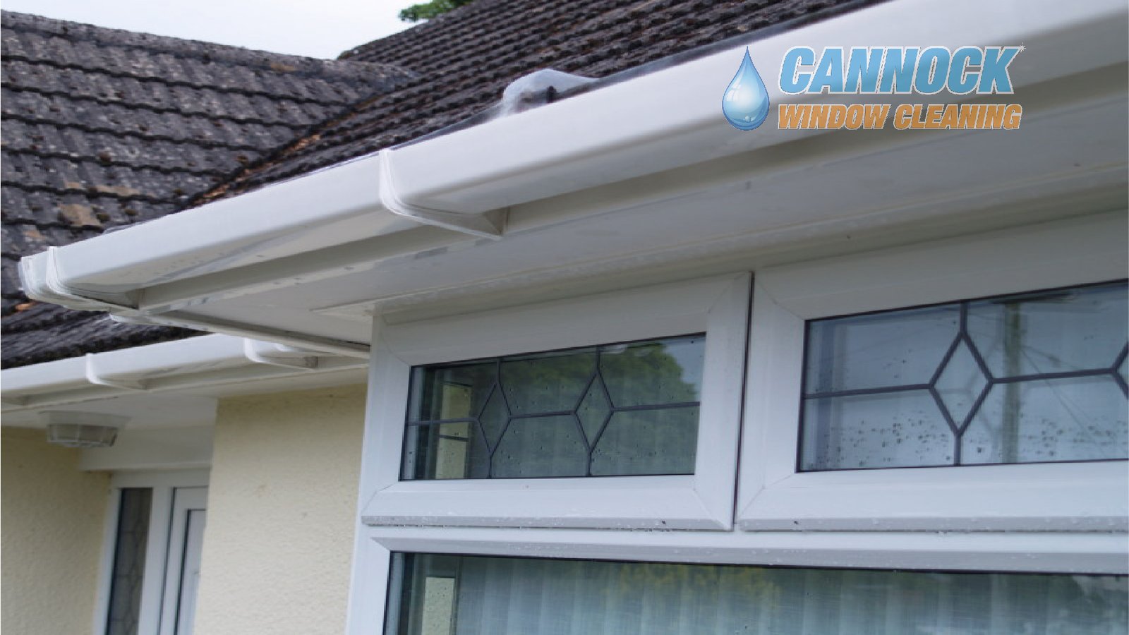 Fascia and soffit cleaning in Cannock, after: boards brightened back to white
