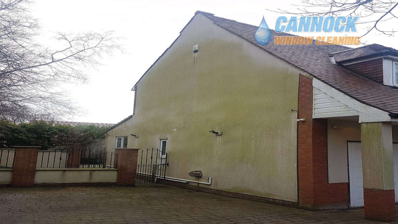 Render cleaning in Cannock, before: render streaked and discoloured