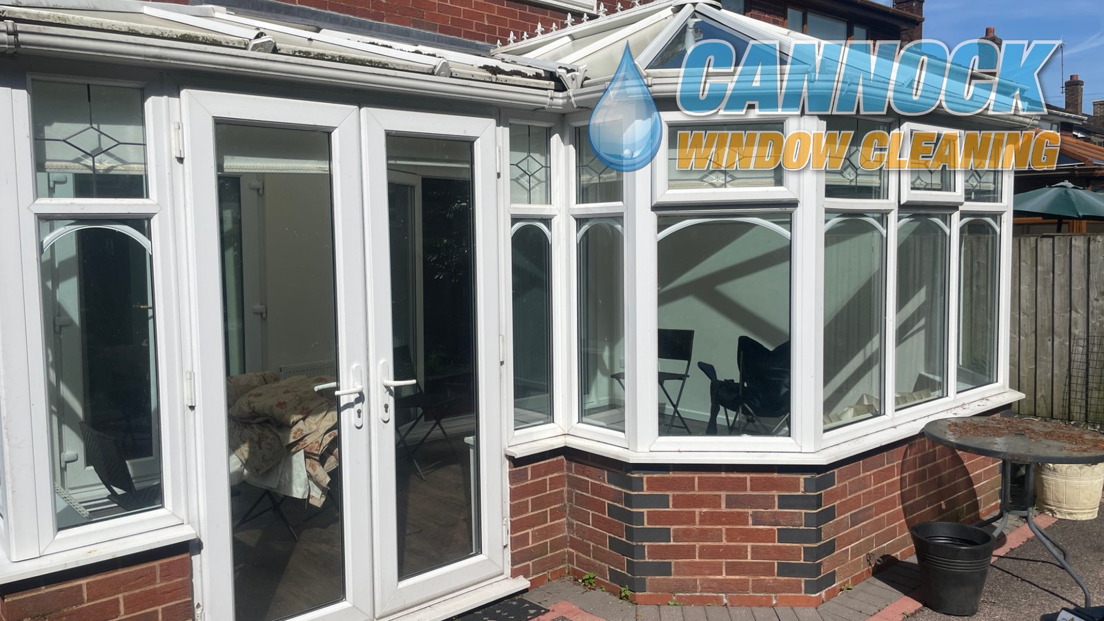 Conservatory windows, frames and sills before cleaning