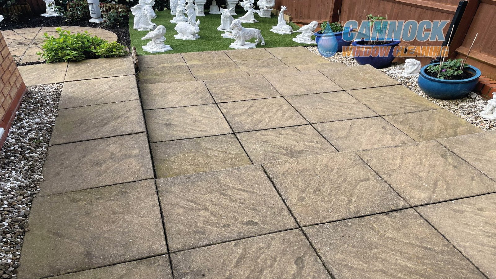Slab patio dull and green before cleaning